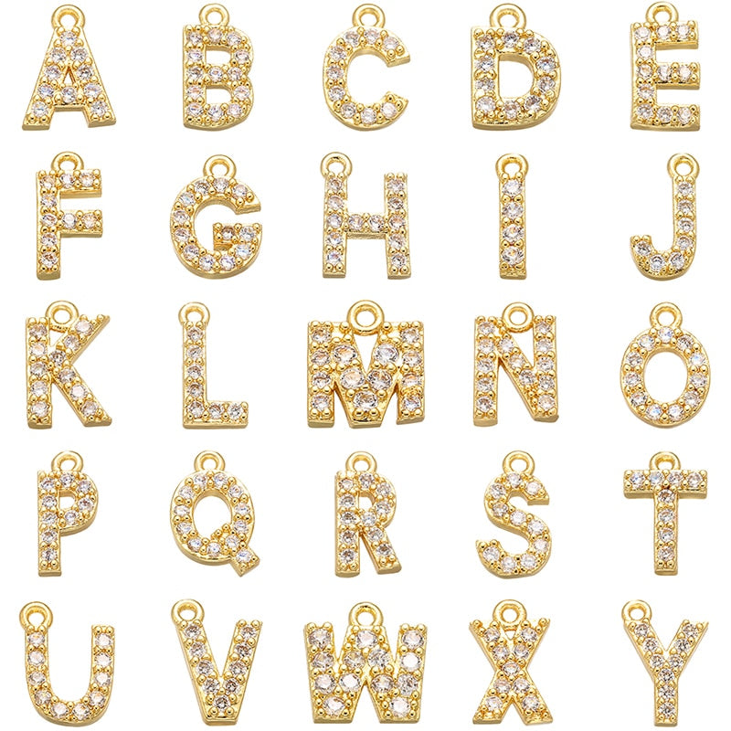 ZHUKOU 8x8,5 mm Messing Cubic Zirconia Crystal Vedhæng 26 bokstav