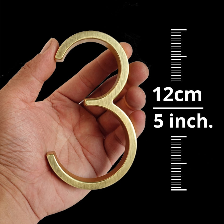 125 mm gyldne svævende husnummer til hus eller etagebygning udendørs skilte 5 tommer. #0-9