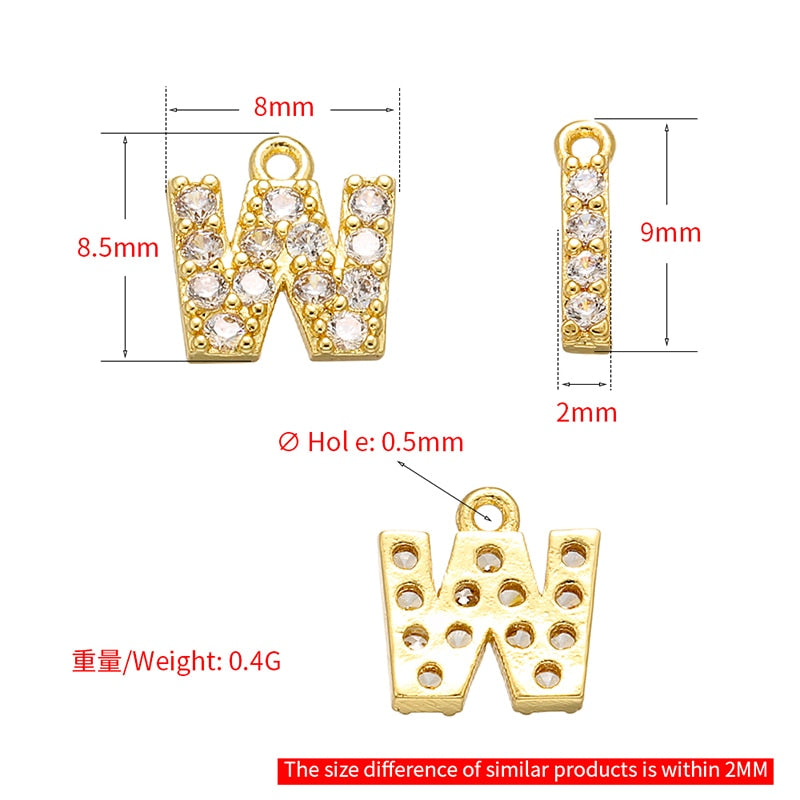 ZHUKOU 8x8,5 mm Messing Cubic Zirconia Crystal Vedhæng 26 bokstav