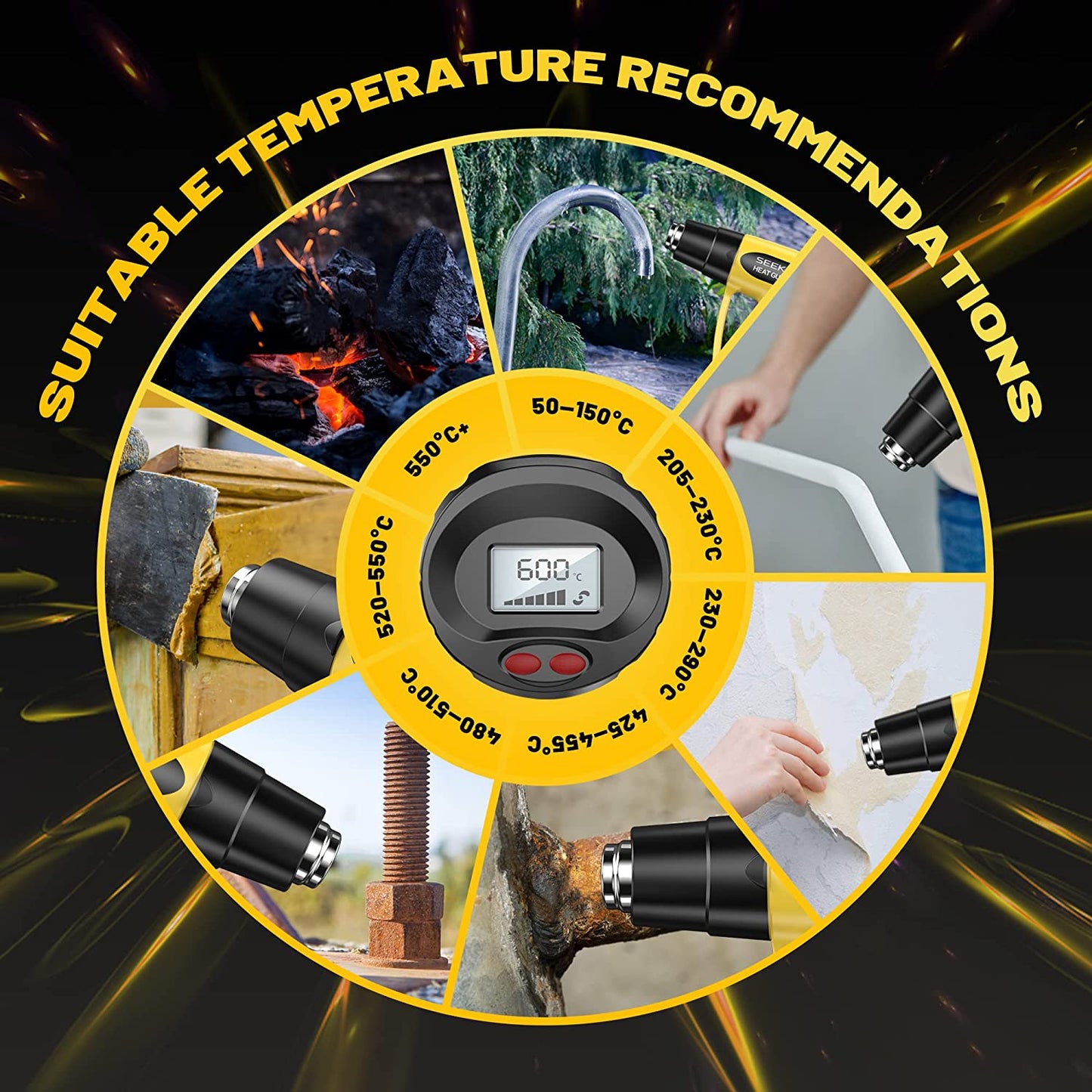 Seekone 2000w Varmepistol med tempratur instilling