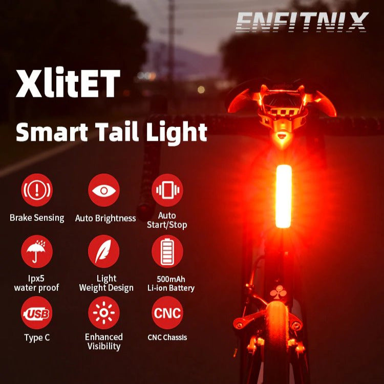 XlitET Cykel Baglygte med Automatisk Bremse sensor