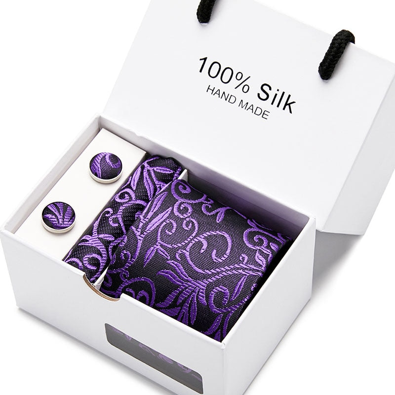 Nyt herre slips sæt ekstra lang størrelse 145cm*7,5cm Slips i Paisley Silk