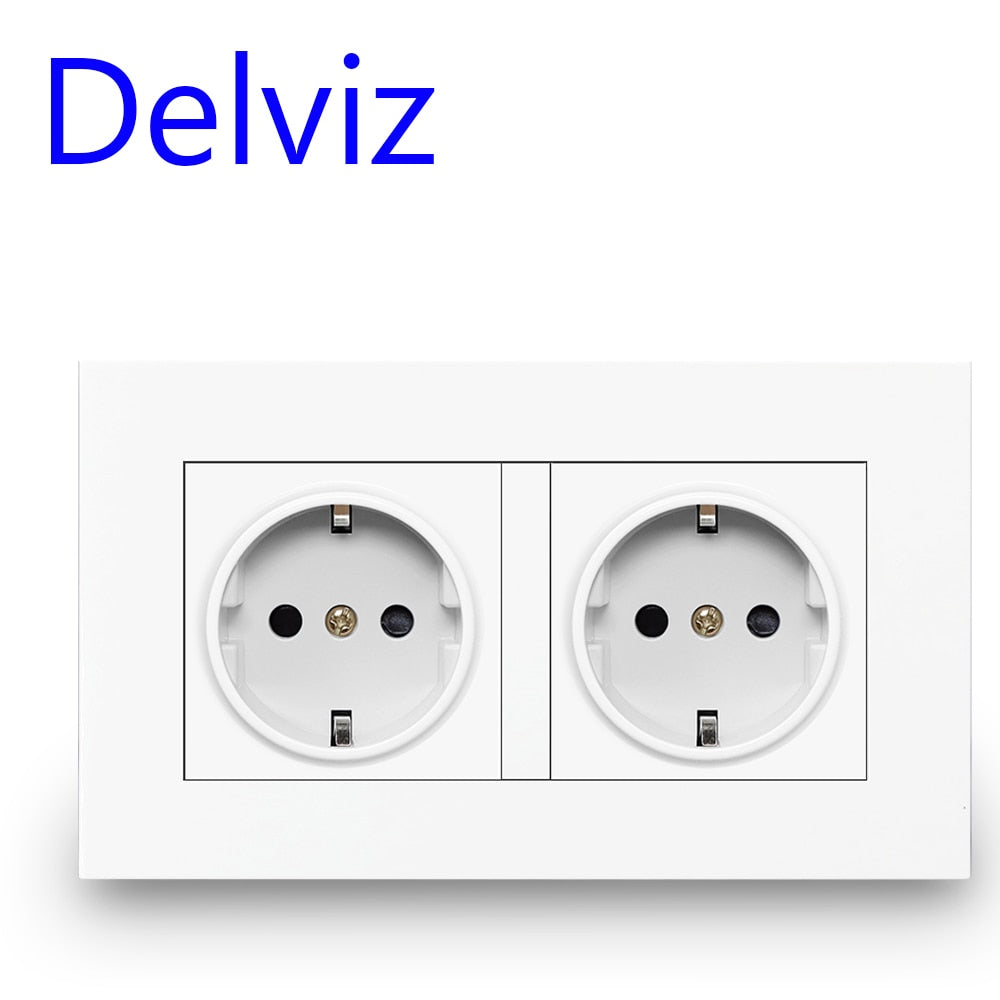 Delviz EU Standard USB-stik, Dobbelt udtag, 16A Kvalitets strømpanel AC 110~250V 146mm * 86mm,Dobbeltramme Væg USB Strømudtag