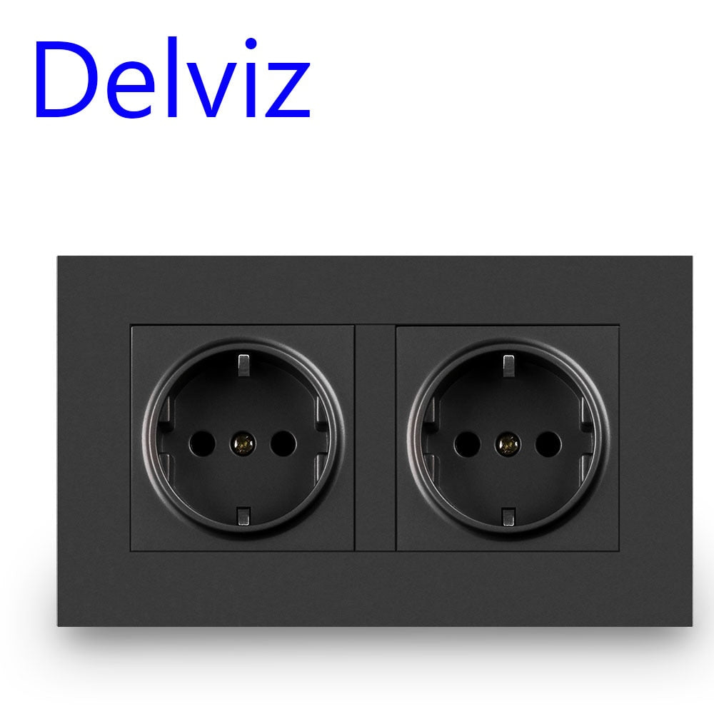 Delviz EU Standard USB-stik, Dobbelt udtag, 16A Kvalitets strømpanel AC 110~250V 146mm * 86mm,Dobbeltramme Væg USB Strømudtag