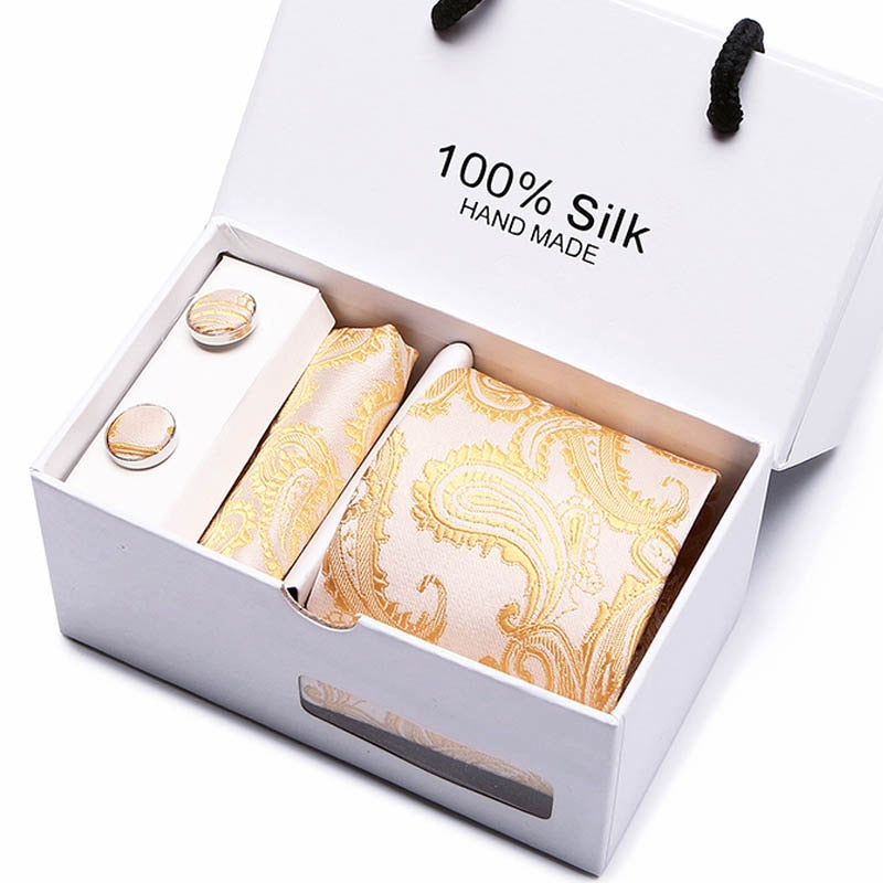 Nyt herre slips sæt ekstra lang størrelse 145cm*7,5cm Slips i Paisley Silk