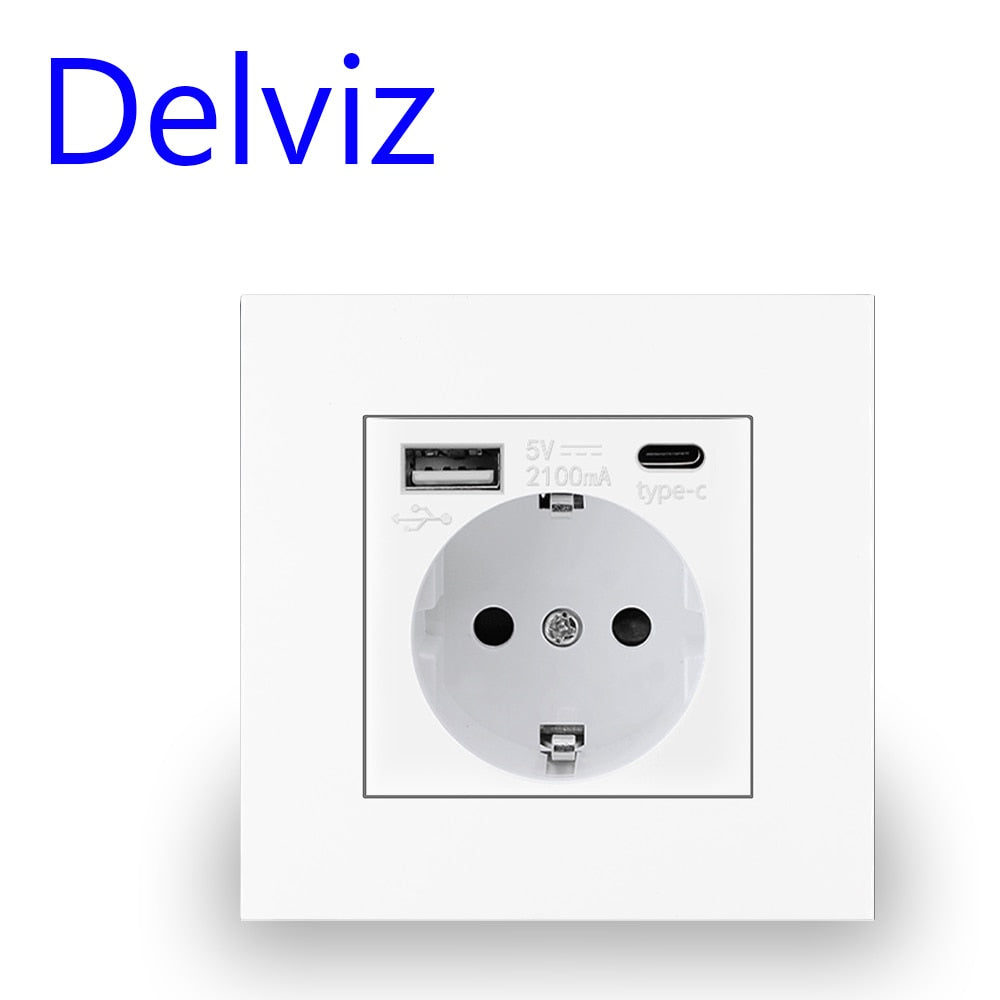 Delviz outlet til væg med type C Strømudtag, 18W kompatibel,  EU Standard