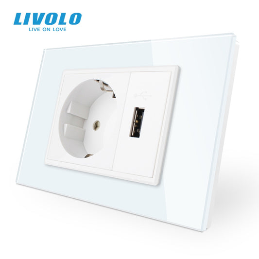 Livolo EU standard, glas panel, 119mm*78mm, AC 110~250V, 16A, Usb VL-C9C1EU1U-11