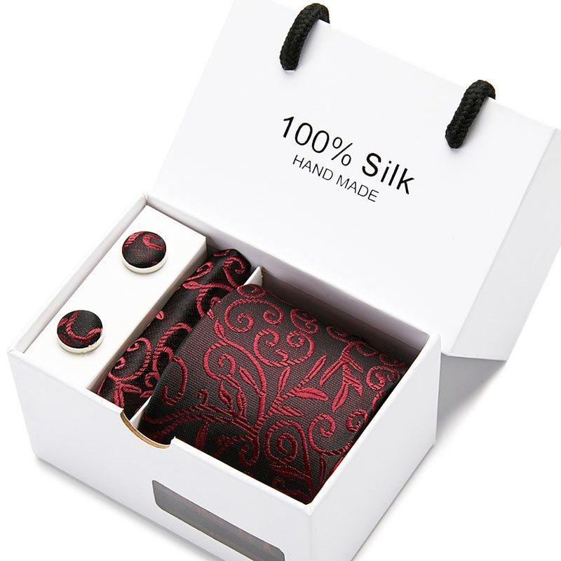 Nyt herre slips sæt ekstra lang størrelse 145cm*7,5cm Slips i Paisley Silk