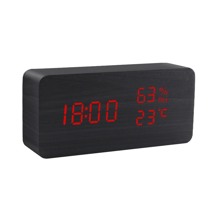 Vækkeur LED ur til Bord i ABS med træ look USB/AAA drevet
