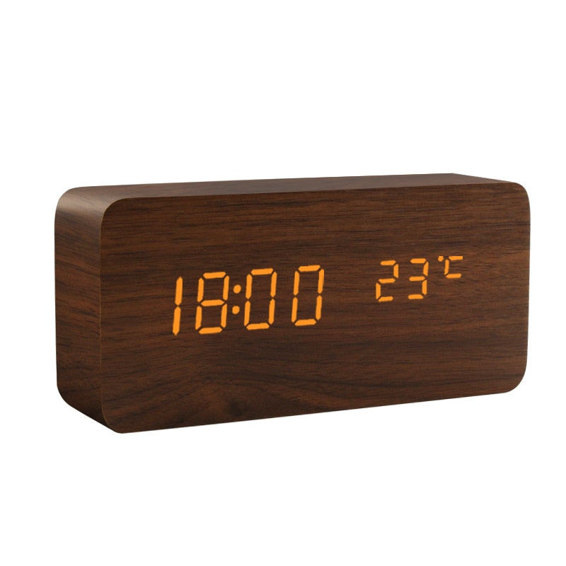 Vækkeur LED ur til Bord i ABS med træ look USB/AAA drevet