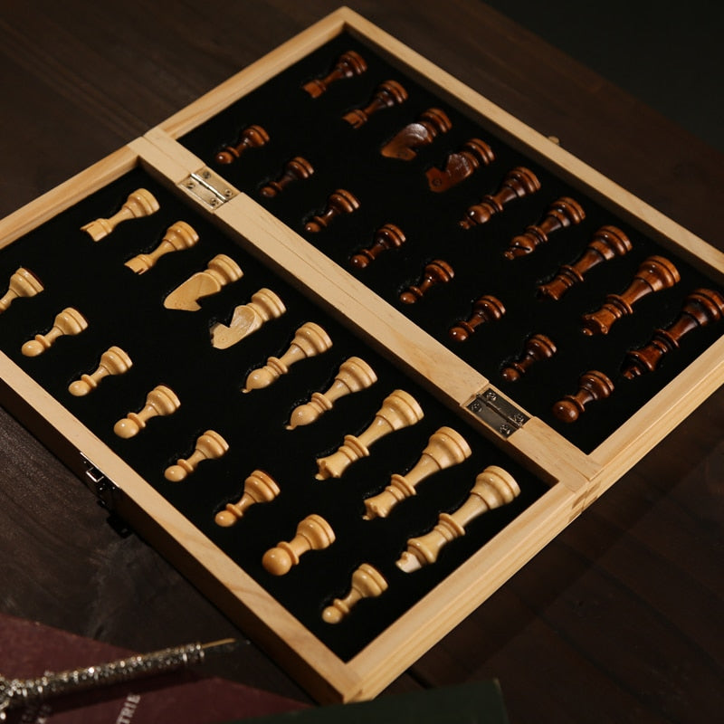 Stort Skak og Dam bræt i træ 39cm*39cm Family Game Chess Board