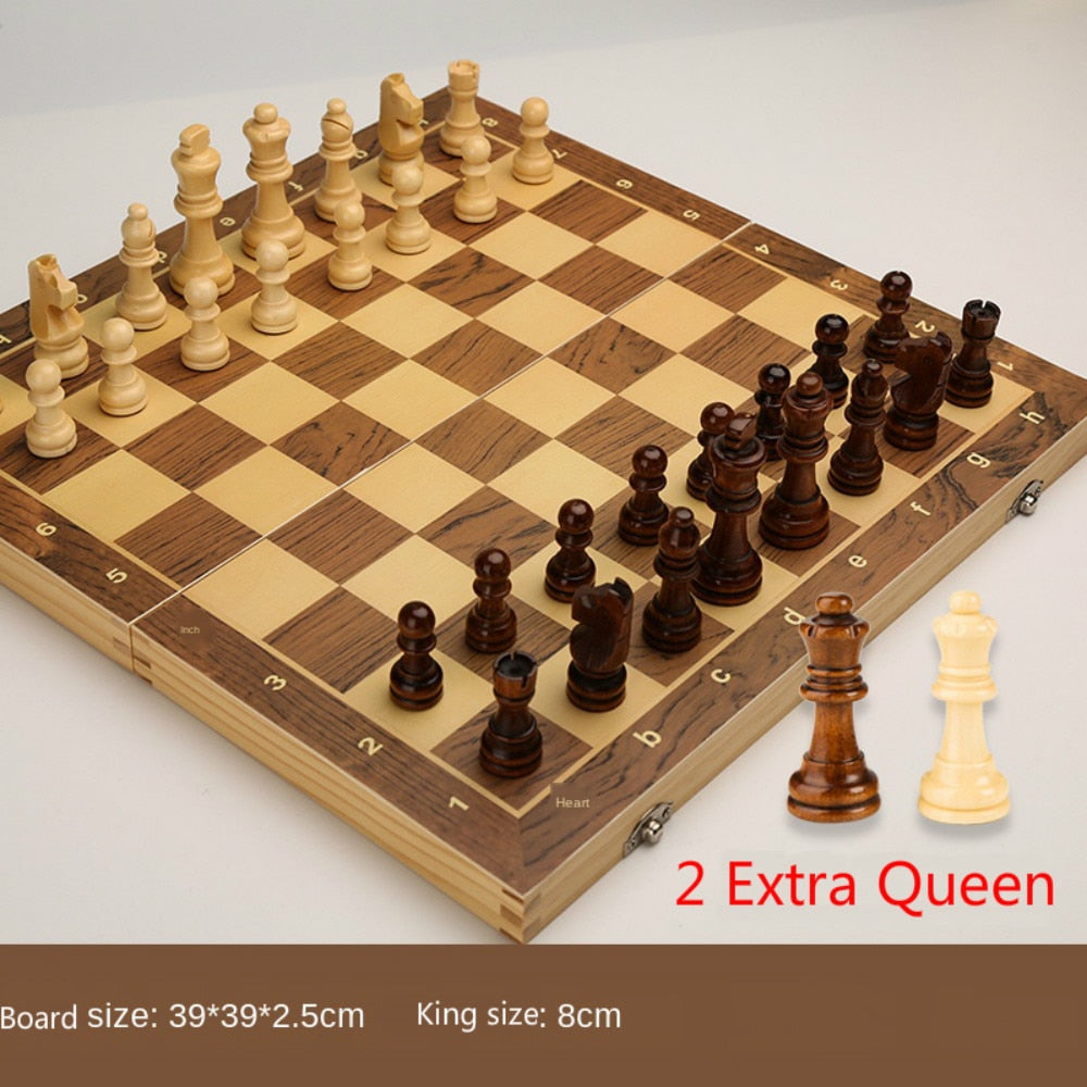 Stort Skak og Dam bræt i træ 39cm*39cm Family Game Chess Board