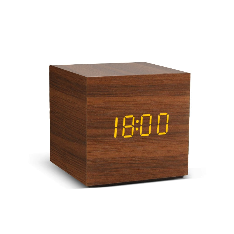 Vækkeur LED ur til Bord i ABS med træ look USB/AAA drevet