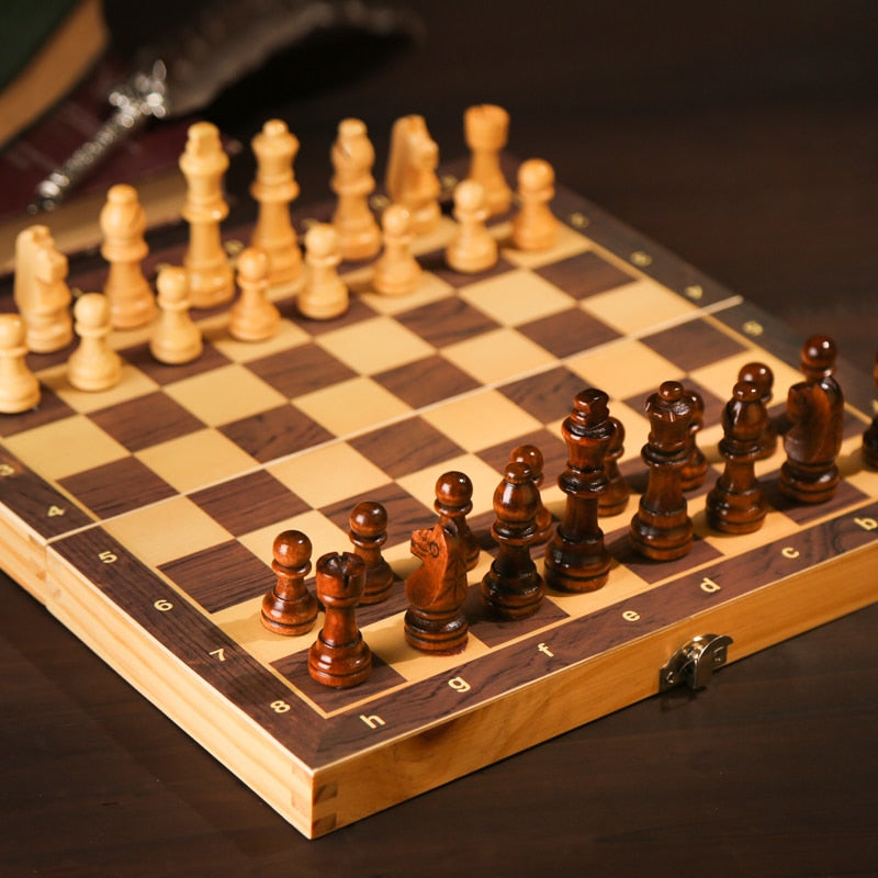 Stort Skak og Dam bræt i træ 39cm*39cm Family Game Chess Board