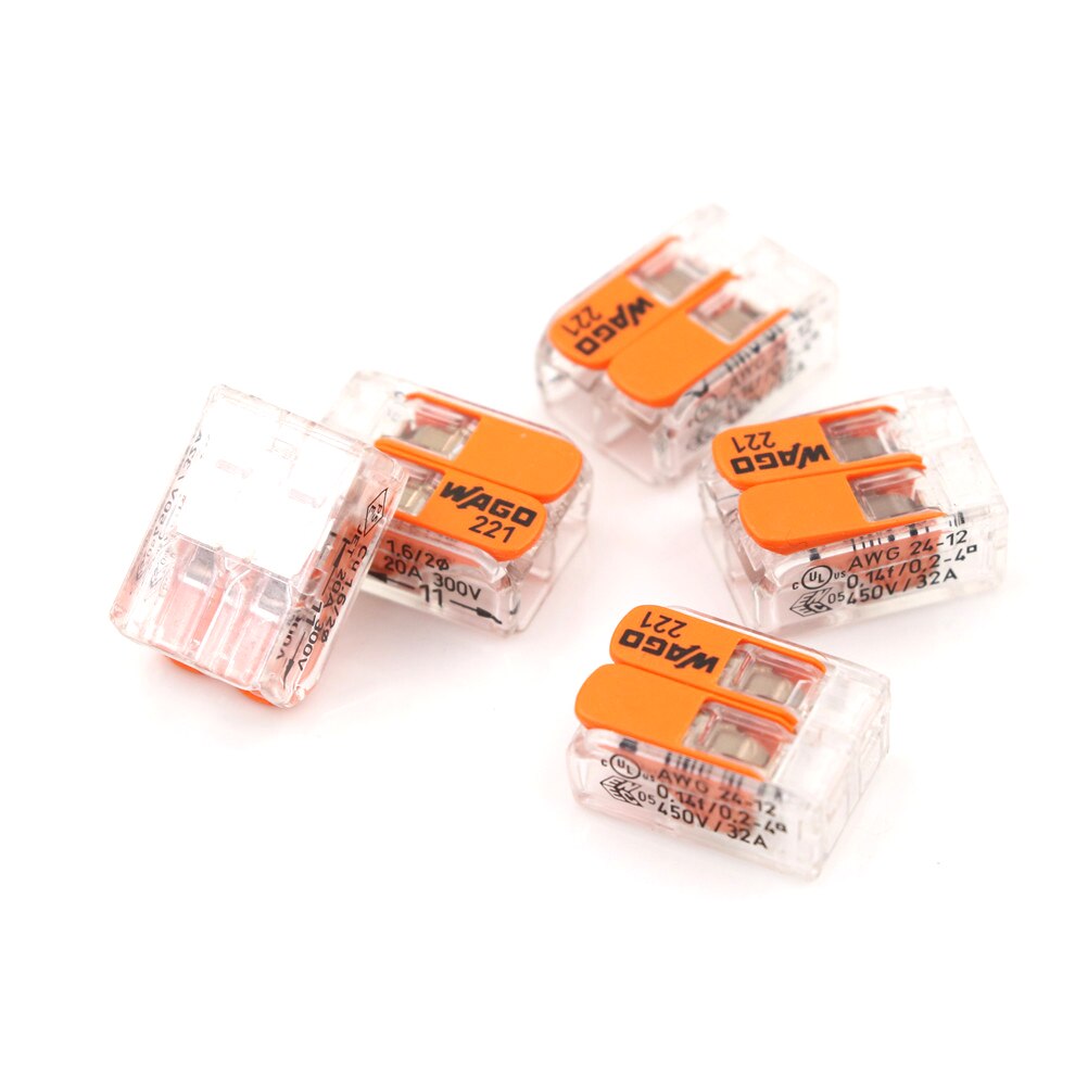 5 dele Wago 221-412 LEVER-NUTS 2 Conductor Compact Connector